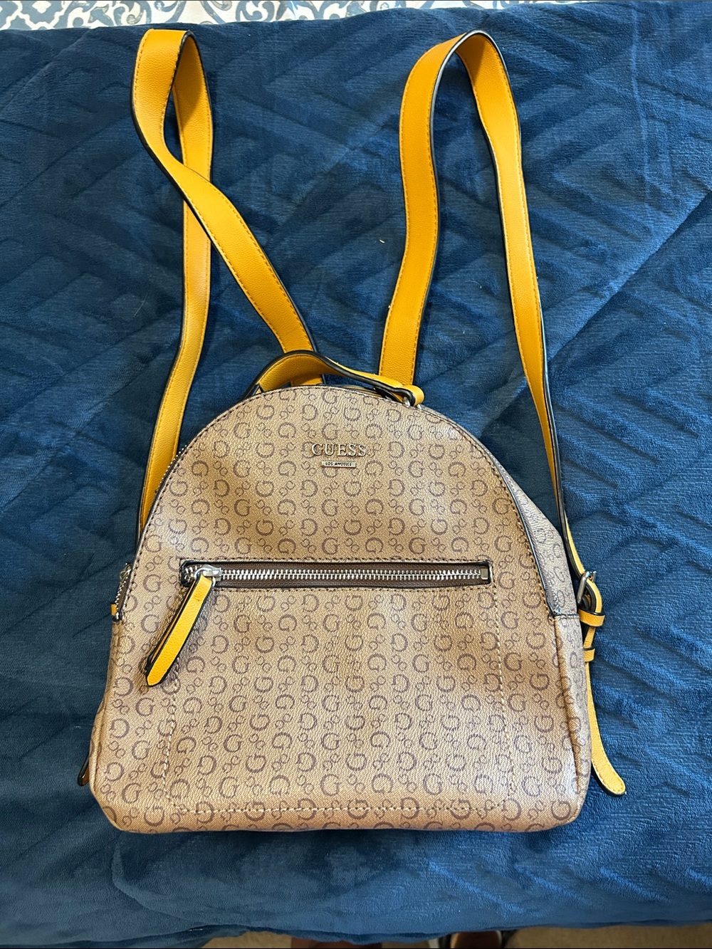 Guess Tan Logo Backpack with light yellow Trim